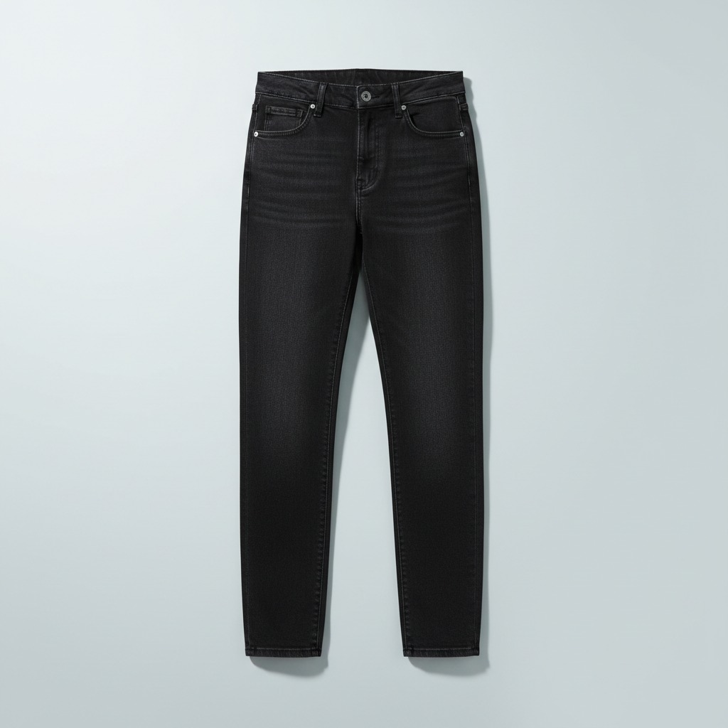 Tapered Jeans — whole garment. Room at the upper leg narrowing toward slim ankle openings.