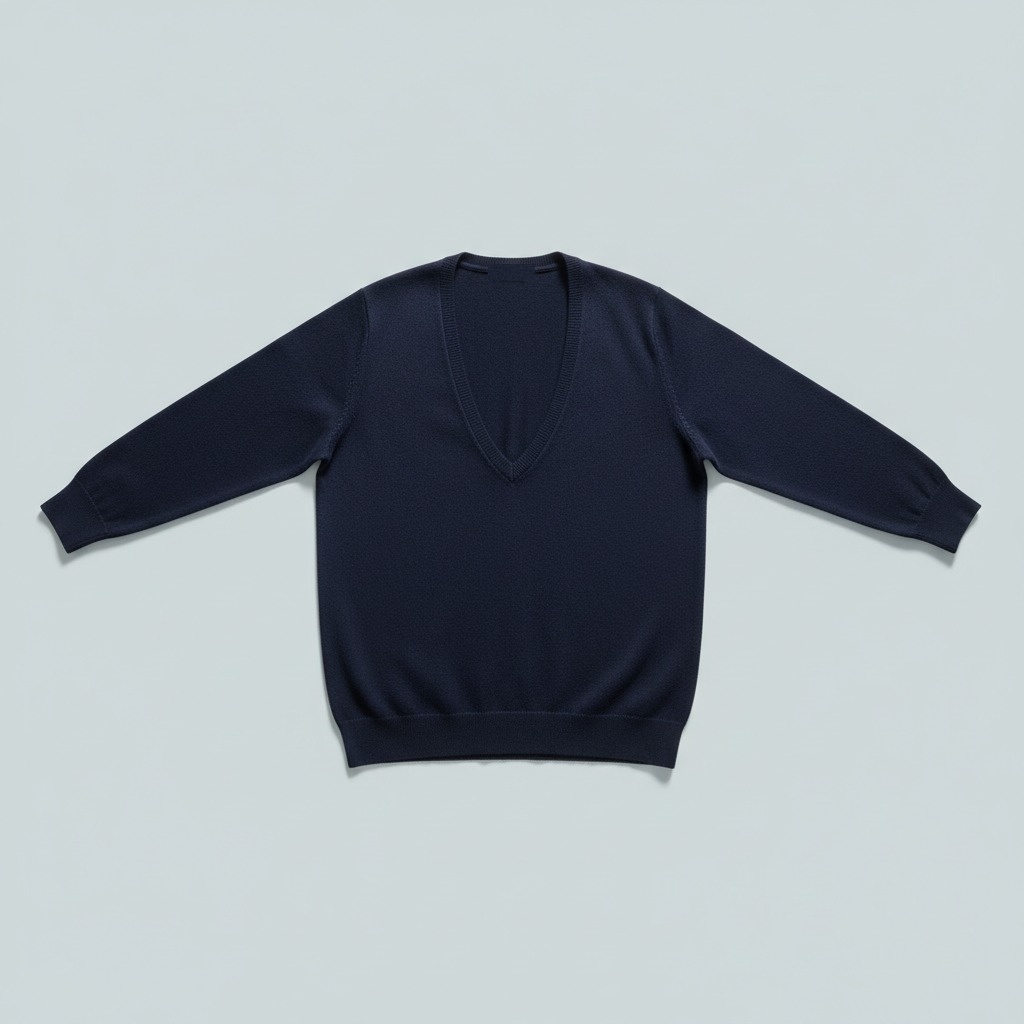 Open V-neck Sweater — whole garment with complete edges. A clean V neckline and smooth pullover silhouette.
